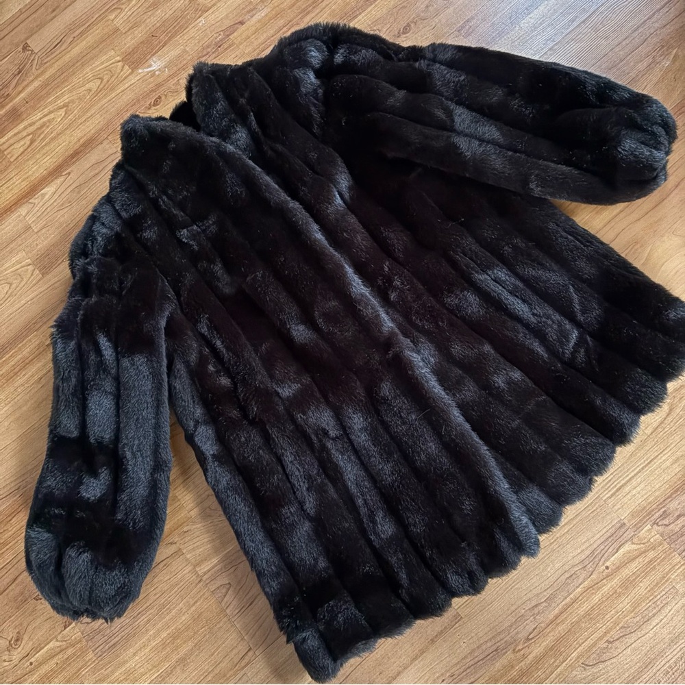 Vintage American Signature Luxurious Chocolate Brown/Black Faux Fur Coat Size M